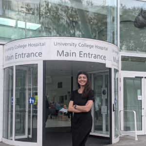 I. Cosmina Stoican in front of College